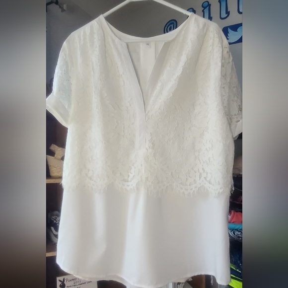 Cream Colored Eyelash Lace Blouse - Picture 7 of 7